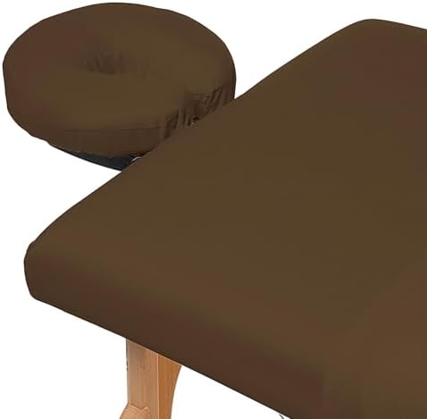 Saloniture 3-Piece Microfiber Massage Table Sheet Set - Premium Facial Bed Cover - Includes Flat and Fitted Sheets with Face Cradle Cover - Chocolate Brown - Image 3