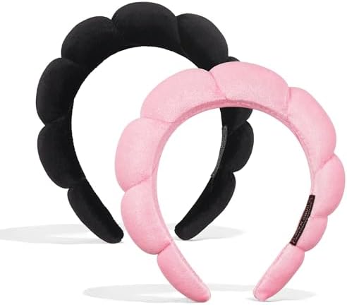 Ayesha 2pcs Spa Headband for Washing Face, Bubble Sponge Soft Hairband for Women - Skincare and Makeup (Pink&Black) by AYESHA