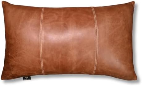 LL LEATHER LOVERS Genuine Lambskin Leather Pillow Cover, 20x28 Inch Case for Lumbar Throw Couch Pillows, Thick & Soft Cushion Covers for Sofa Bed Home Decor (Cognac Brown Plain Pack of 1) by LLLEATHERLOVERS