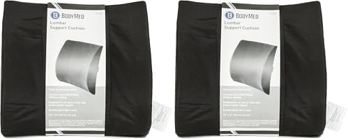 BodyMed Lumbar Support Cushion, Standard, Black – Lower Back Support for Improved Comfort – Ideal for Use at Home, in The Office, and Traveling – Durable, Adjustable, & Lightweight (Pack of 2) by BodySport