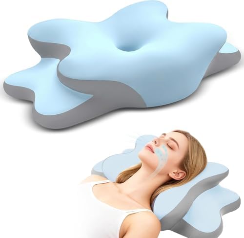 Sleep Apnea Pillow with Neck Pain & Snoring Relief -Orthopedic Cervical Pillow,Ergonomic Contour Memory Foam Pillow for Side, Back,Stomach,Dreamers,Medium Firm (Lakeblue, Queen Size) by WENGTY