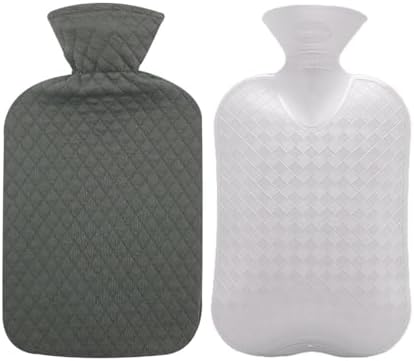 Fashy Hot Water Bottle with Gray Quilted Cotton Cover (67oz / 2L) – Made in Germany by Fashy