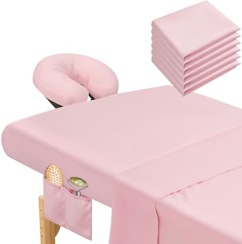 Mixweer 9 Pcs 3 Set Microfiber Massage Table Sheets Set Bulk Includes Flat Sheet, Fitted Sheet with Pocket, Face Rest Cover(Pink) by Mixweer