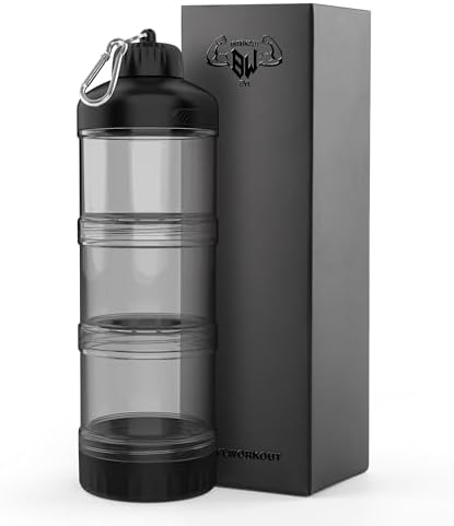 BYLWORKOUT 3-Layer Protein Powder Container with Funnel and Keychain by BYLWORKOUT
