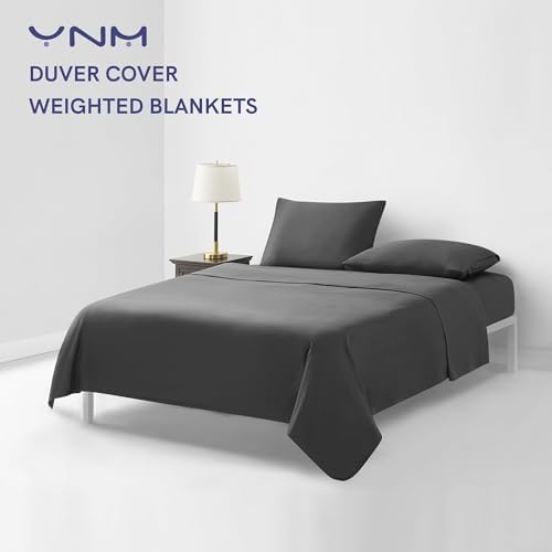 YnM Cotton 3-Side Zipper Duvet Cover for Weighted Blankets | Easy on, Easy Off Dark Grey, 60"x80" - Image 2