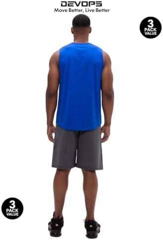 DEVOPS 3 Pack Sleeveless Men's Muscle Shirts Dry Fit Tank Top Gym - Image 3
