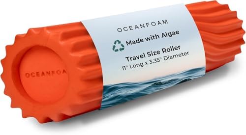 Oceanfoam Ripple Travel Foam Roller (11" x 3.35") Firm Mini Foam Roller for Physical Therapy, Deep Tissue Massage, Back Pain - High Density, Ergonomic Wave Textured - Yoga, Pilates, Exercise (Orange) by Oceanfoam