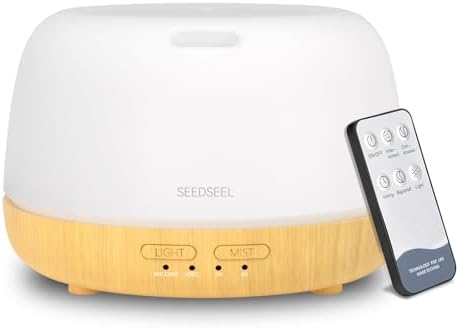SEEDSEEL 300ML Essential Oil Diffuser,Quiet 8 Hours Operation, 7-Color LED Light, 4 Timer, Remote Control, Aromatherapy Diffuser Auto-Off, for Bedroom, Living Room, Office, Home by SEEDSEEL