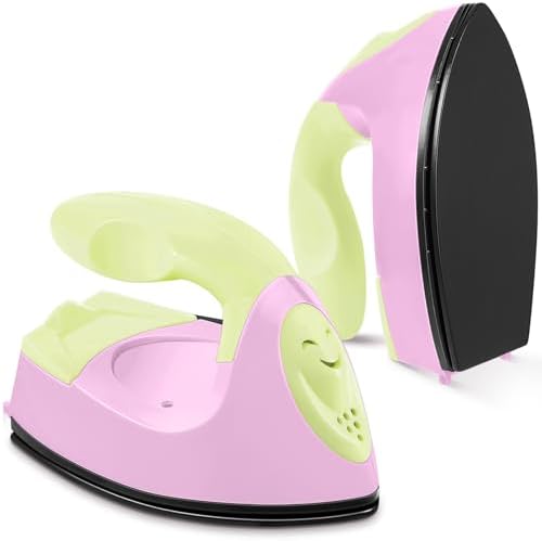 Honoson Mini Craft Iron Mini Heat Press Small Iron 3.93 x 2.36 x 2.76 Portable Tiny Flatiron with Charging Base Accessory for Fuse Bead Patch DIY Heat Transfer Vinyl (Light Yellow, Light Pink) by Honoson