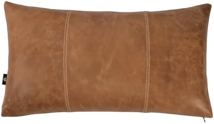 LL LEATHER LOVERS 100% Lambskin Leather Pillow Cover 22x30 Inch – Hand-Stitched Cushion Case with Hidden Zipper, Decorative Throw Cover for Sofa, Bed and Living Room - Rusk Camel 02 Panel Pack of 1 by LLLEATHERLOVERS