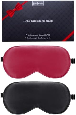 BeeVines 100% Mulberry Silk Sleep Mask, Blackout Eye Masks (Black & Red) by BeeVines