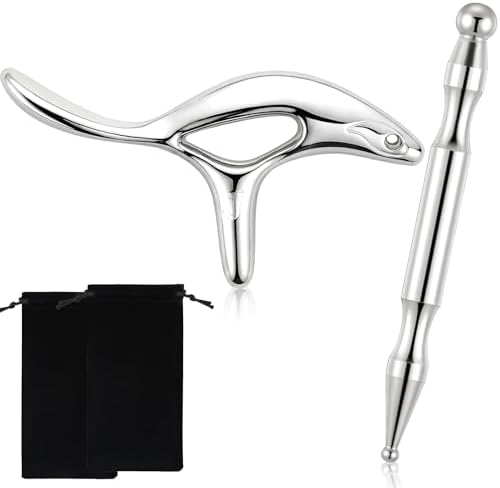 2 Pcs Trigger Massage Tool Acupuncture Pen Gua Sha Massage Scraping Tool Manual Reflexology Body Point Deep Tissue Muscle Scraper Massager for Head Neck Hand Waist Calf Foot(Silver,Large) by Lanties