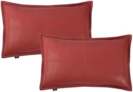 LL LEATHER LOVERS 100% Lambskin Leather Pillow Cover - Sofa Cushion Case - Decorative Throw Covers for Living Room & Bedroom, Red Box Pack of 2-20X28 Inch by LLLEATHERLOVERS