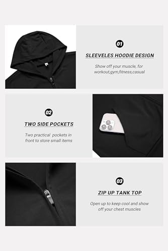 COOFANDY Men's Workout Hooded Tank Tops 2 Pack Zip Up Sleeveless Gym Shirts Muscle Cut Off T Shirt Bodybuilding Hoodies - Image 6