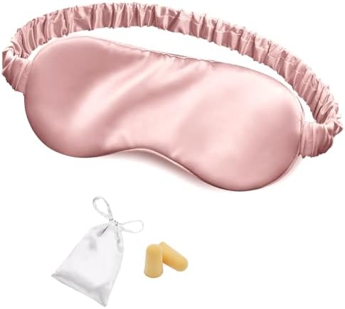Silk Sleep Mask Eye Mask Blindfold with Double Layer Silk Filling and Elastic Strap for Full Night's Sleep, Travel and Nap, Eye Cover Eyeshade with Luxury Bag and Ear Plugs by OLESILK (Dark Pink) by OLESILK