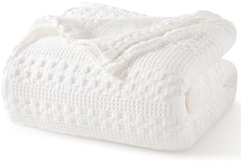 PHF Lightweight 100% Cotton Waffle Blanket for Bed, Twin XL, White by PHF