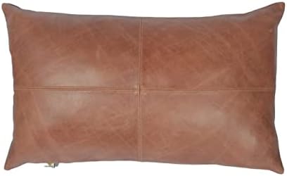 LL LEATHER LOVERS 100% Lambskin Leather Pillow Cover - Sofa Cushion Case - Decorative Throw Covers for Living Room & Bedroom, Dark Tan Plain Pack of 2-16X24 Inch - Image 2