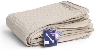 YnM Cotton Waffle Weave 3-Side Zipper Duvet Cover for Weighted Blankets | Easy on, Easy Off Oatmeal, 60"x80" by YNM