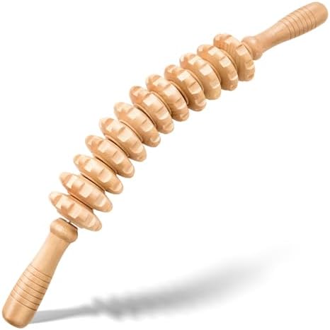Wooden Cellulite Massage Roller for Legs and Thighs - Handheld Fascia Blaster Tool for Muscle Relief, Lymphatic Drainage & Body Sculpting - Anti Cellulite Massager for Women and Men (12 Wheel) by Morepicksawait%E2%80%94godiscover