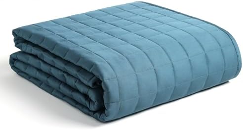 YnM Exclusive Weighted Blanket, Soothing Cotton, Smallest Compartments, Bed Blanket for One Person of 190lbs, Ideal for Queen/King Bed (60x80 Inches, 20 Pounds, Peacock/Grey Reversible) by YNM