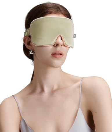 Luxurious 100% Mulberry Silk Sleep Eye Mask Blackout, Pink Green by ZHEJIN