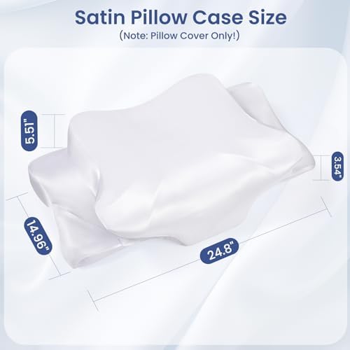 Satin Pillowcase for Cervical Pillows, (Cover Only) Fit for Orthopedic Neck Support Pillow, Silky Smooth Pillowcase Cover with Zipper Closure (White) - Image 2