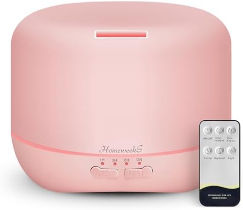 Aromatherapy Essential Oil Diffuser for Room: Air Humidifier Aroma Scent Cool Mist Colorful Lights Cute Small Large Auto Off Ultrasonic Diffusers for Home Bedroom Pink (300ml) by Homeweeks