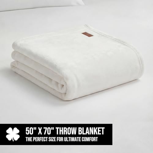 Lucky Brand Solid Plush Throw Blanket, Snowy White, 50"x70" - Image 2