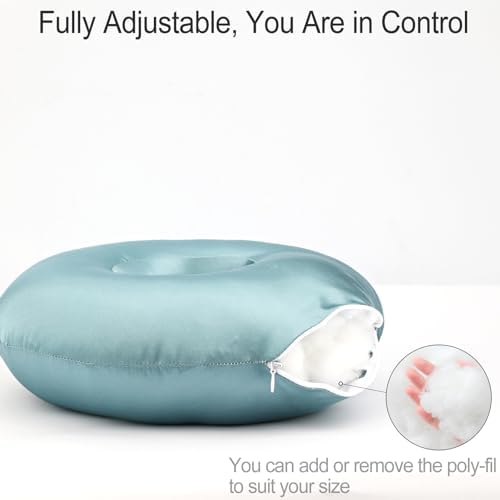 Silky Satin Piercing Pillow Ear Pillows Donut with Hole for Ear Pain CNH Piercing Pain Relief Sleeping Pressure Sore Side Sleepers Smooth Cooling Ear Guard Protector, Turquoise - Image 6