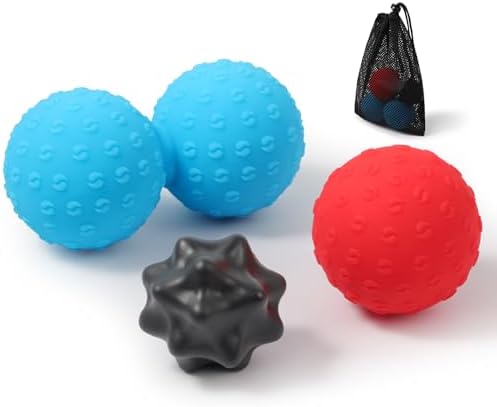 HODEMI Massage Ball Set, 3 Pack Spiky Ball, Lacrosse Ball & Peanut Massage Roller for Trigger Point Therapy, Deep Tissue Muscle Relaxation for Back, Neck, Hip, Leg & Foot with Mesh Bag by HODEMI