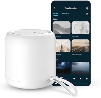 White Noise Sound Machine & Alarm Clock: Color Noises and Custom Soundscapes, App Control, Sleep Schedule, Multiple Alarms, 100 Volume Levels, Built-in Battery by TimeVocalist