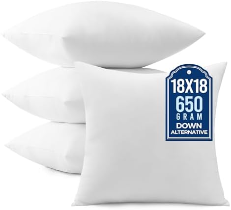 puredown® 18x18 Pillow Inserts, Plush Down Alternative Filling, Set of 4 by Puredown