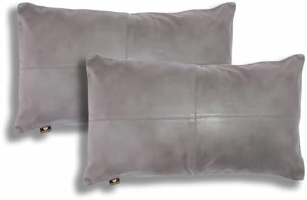 LL LEATHER LOVERS 100% Lambskin Leather Pillow Cover - Sofa Cushion Case, Decorative Throw Covers for Living Room & Bedroom, 12X20 Inch - Grey Antique Plane Pack of 2 by LLLEATHERLOVERS