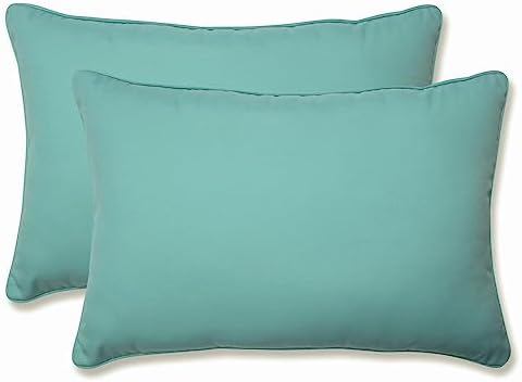 Pillow Perfect Pompeii Solid Indoor/Outdoor Large Lumbar Pillow Plush Fill, Weather and Fade Resistant, Large Lumbar - 16.5" x 24.5", Blue, 2 Count by PillowPerfect