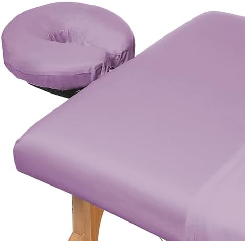 Saloniture 3-Piece Microfiber Massage Table Sheet Set - Premium Facial Bed Cover - Includes Flat and Fitted Sheets with Face Cradle Cover - Lavender - Image 3