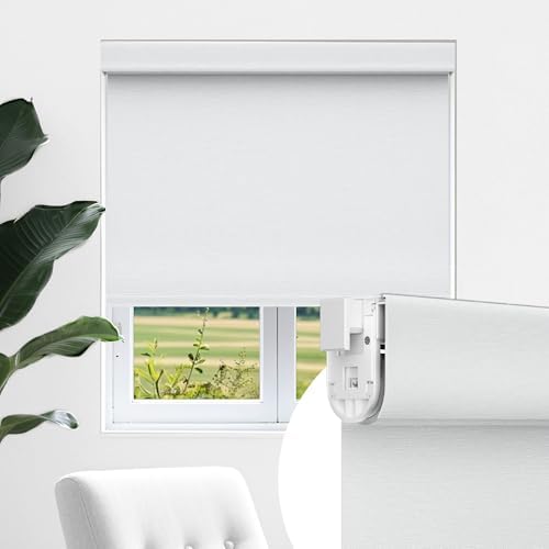 Allesin zen No Drill No Tools Blackout Roller Shades for Windows, 100% Blackout Linen Fabric,Renter-Friendly,UV Protection,Cordless Roller Blinds for Home, Office, Bedroom(White,30x48) by allesinZEN