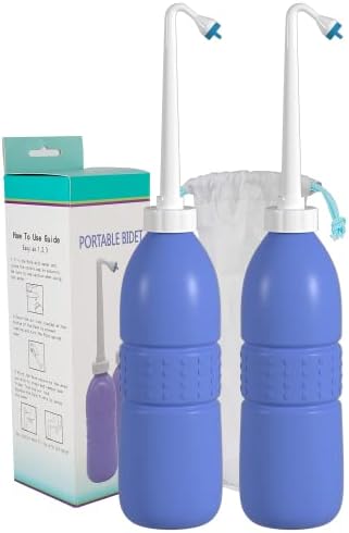Hibbent 2 Pack 620ml Portable Bidet Sprayer for Women or Men, Handheld Travel Bidet for Personal Hygiene, Jet Spray Bottle for Toilet & Bathroom, Peri Bottle for Postpartum Care, Travel Bag, Purple by Hibbent