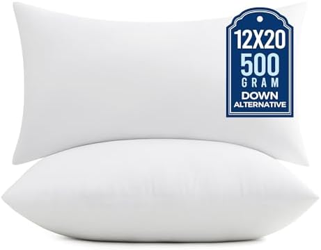 puredown® 12x20 Pillow Inserts, 2 Pack Fluffy Lumbar Pillows Filled with Plump Stuffer, Rectangle Decorative Pillows for Couch, Sofa, Bed and Home Decor by Puredown
