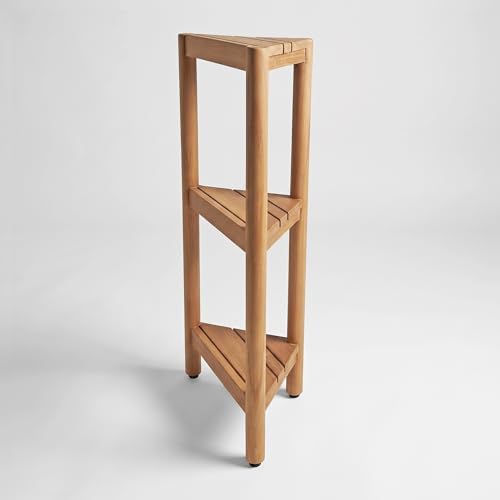 Asta Select Solid Teak Free Standing Corner Shelf, 3-Tier Bathroom Corner Stand, Corner Rack for Bathroom, Kitchen, Living Room, Bedroom, Fully Assembled, ST-80 by SPATEAK