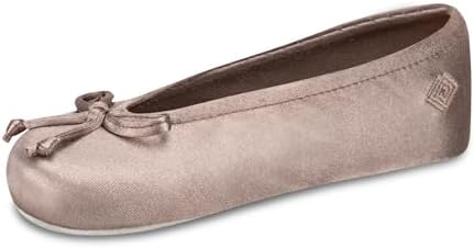 Isotoner Women's Satin Ballerina Slippers with Classic Ribbon Bow and Suede Sole by Isotoner