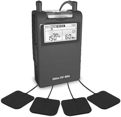 iSTIM EV-804 TENS/EMS 2 Channel Rechargeable Combo Machine Unit - Muscle Stimulator + Back Pain Relief and Management- 7 modes/24 Programs/Backlit (Including Electrodes Pads) by iSTIM