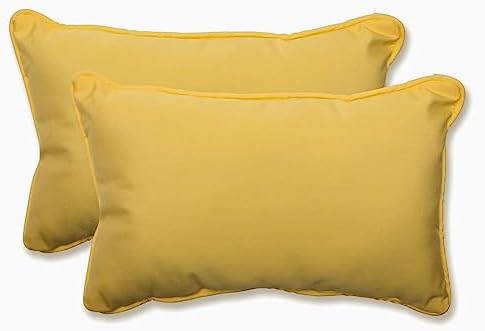 Pillow Perfect Fortress Solid Indoor/Outdoor Lumbar Pillow Plush Fill, Weather and Fade Resistant, Lumbar - 11.5" x 18.5",, Yellow, 2 Count by PillowPerfect