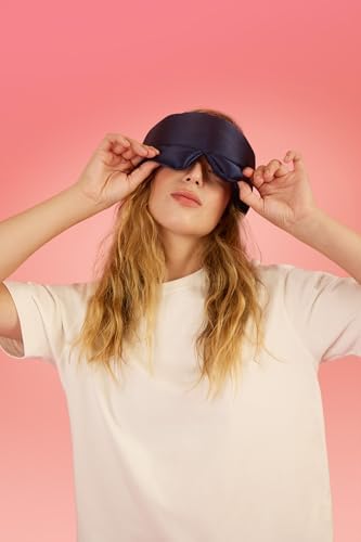 Glow People Silk Sleep Mask – 100% Mulberry Silk Eye Mask for Sleeping, Total Blackout, Cloud-Soft and Adjustable for Beauty Sleep and Travel - Navy - Image 6