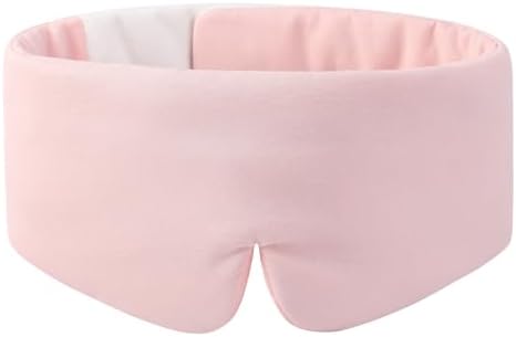 ALASKA BEAR Wraparound Style Organic Cotton Eye Mask with Padded Nose, Big Wide Headband and Large Coverage Ear Muff Sleeping Mask with Bottom Flap for Full Blackout, Soft Pink by ALASKABEAR