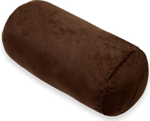 1 MIDDLE ONE Round Cylinder Bolster Pillow with Removable Velvet Cover, Tube Roll Cervical Pillow for Head, Neck, Back and Legs Support, 13" x 6", Brown by 1MIDDLEONE