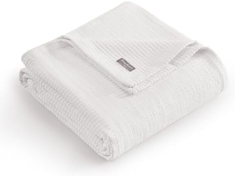 Tommy Bahama - Queen Blanket, Naturally Soft & Breathable Bedding for Couch or Bed, Lightweight for Year Round Comfort (Woven Textured Natural White) by Unknown
