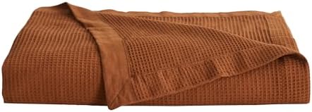 Great Bay Home 100% Cotton Blanket for Full/Queen Size Bed | Lightweight and Breathable Waffle Weave Blankets for Summer & Spring | Versatile, Layering Orange Bed Blanket, Terracotta, 90x90 inches. - Image 3
