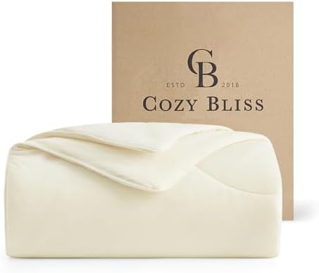 Cozy Bliss Cooling Comforter Cali King Size, Reversible Lightweight Cooling Blankets for Hot Sleepers and Night Sweats, Q-Max>0.45 Soft Breathable Silky Smooth Summer Comforter, Snow Ivory, 106"x96" by CozyBliss