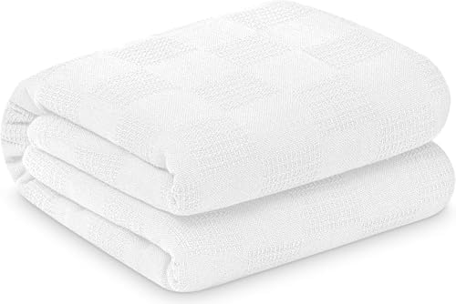 Linteum Textile Supply White - Snag Free Hospital Thermal Blanket 66x90 Inch 100% Cotton, Soft and Cozy, Breathable, All Season Twin Hospital Blanket (1-Pack) by LinteumTextileSupply