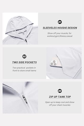 COOFANDY Men's Workout Hooded Tank Tops 2 Pack Zip Up Sleeveless Gym Shirts Muscle Cut Off T Shirt Bodybuilding Hoodies - Image 6